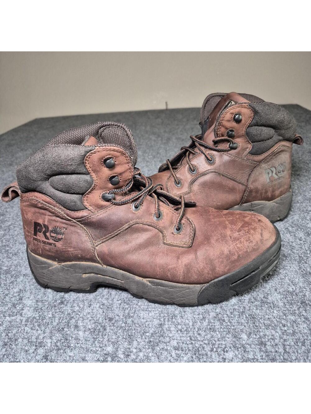 Timberland Pro Boots Men Size 9.5 M Powerwelt Steel Toe Work Dark Brown Leather